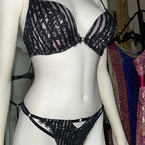 Victoria's Secret Other - Victoria’s Secret Very Sexy Push-up Bra & Panty Set VS Fishnet & Lace Stripes 🆕